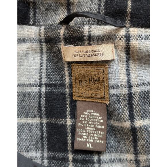 Rough Hewn Wool Blend Plaid Button Jacket XL Short Moto Peacoat Black Gray Tan - Picture 11 of 13
